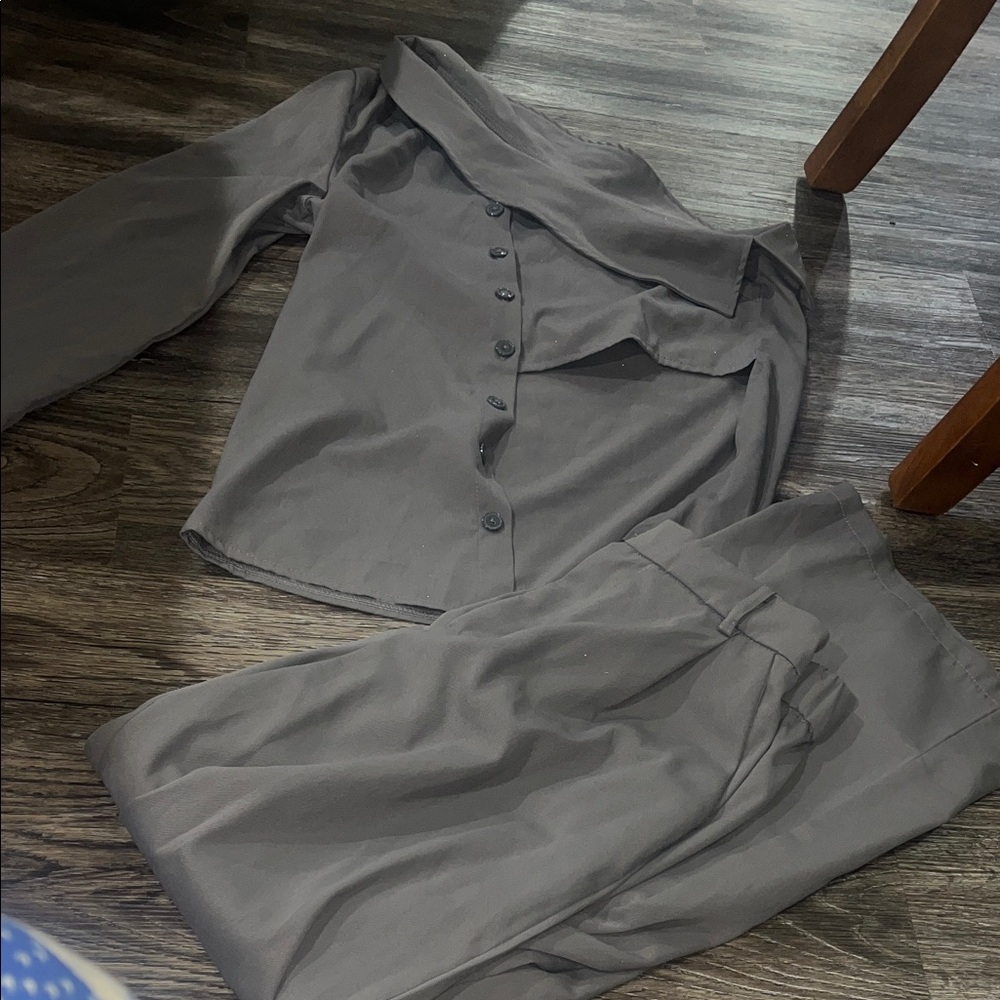 SHEIN Gray Off-Shoulder Pantsuit